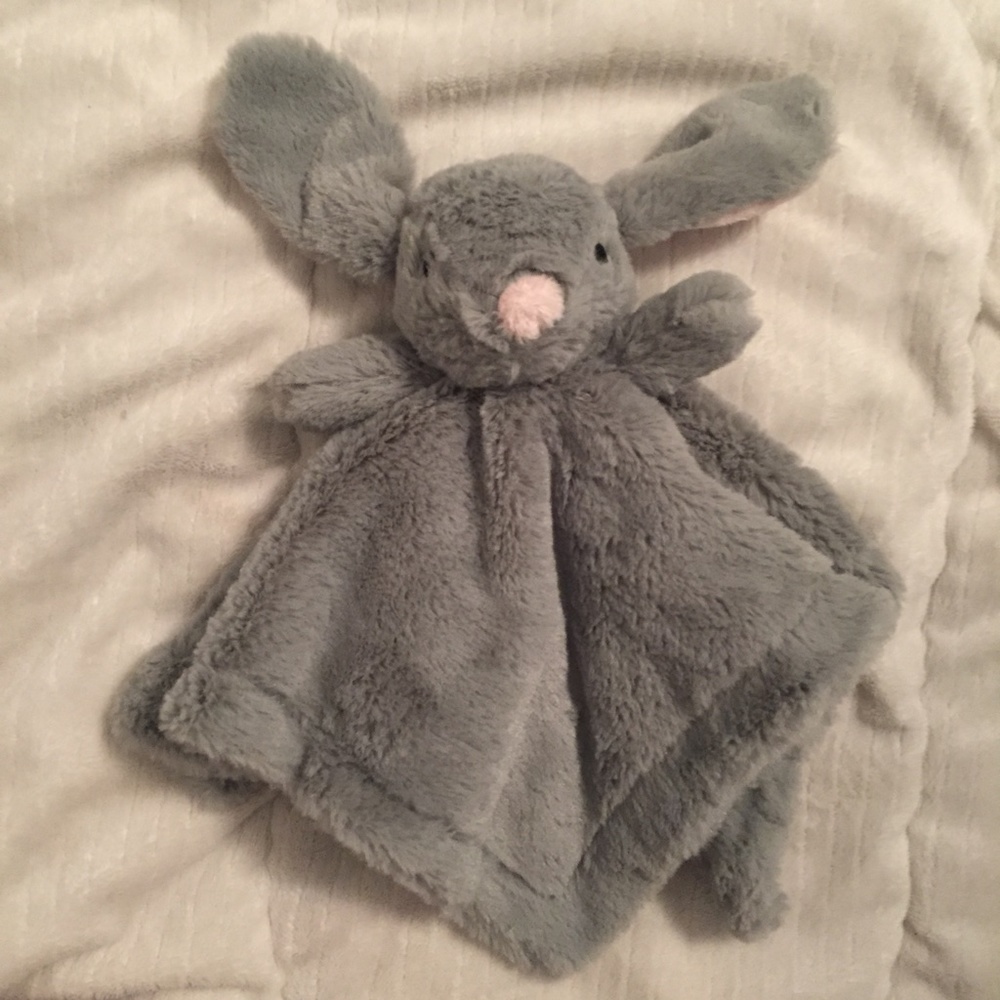Grey Bunny Rabbit Pink Plush Baby Security Blanket Lovey